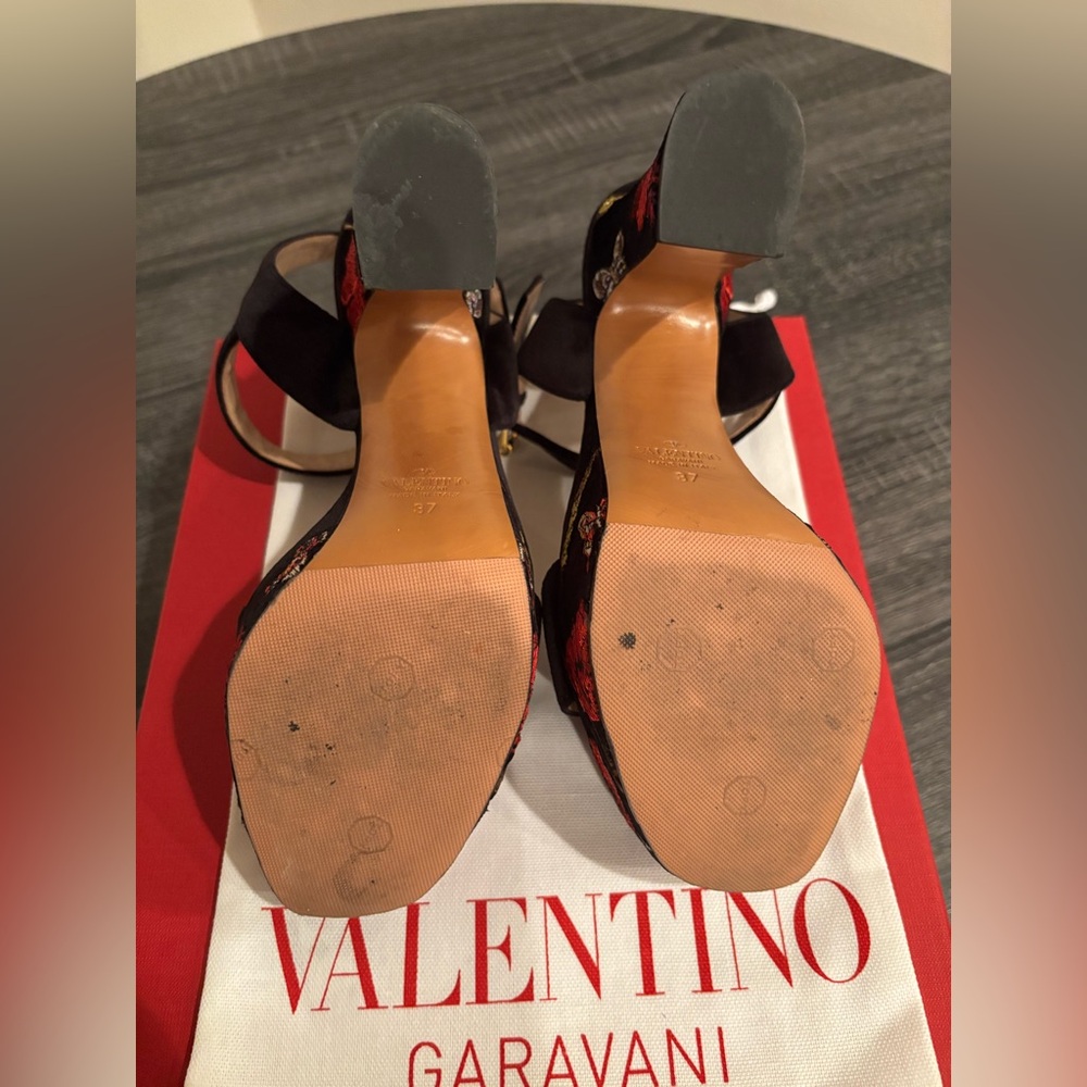 Valentino Velvet Black & Red Platform Open Toes Heels Size 37 - Picture 11 of 14